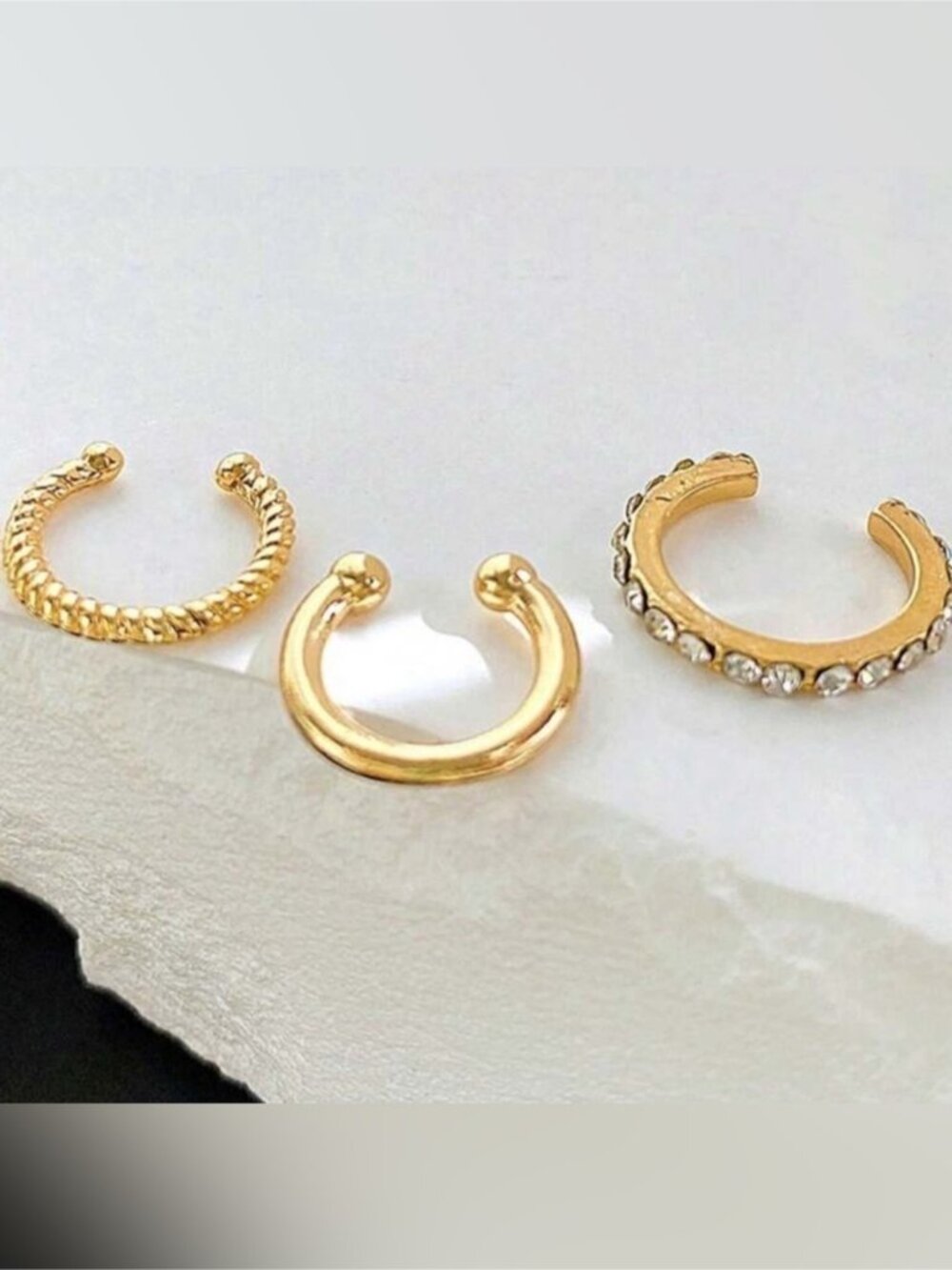 Gold 3pc Rhinestone Ear Cuff Set - Picture 2 of 2